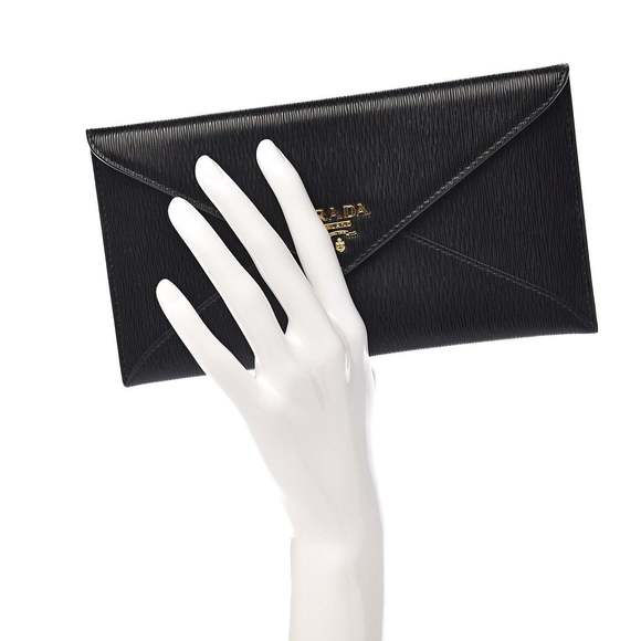 Prada Black Vitello Move Leather Long Envelope - Picture 8 of 9